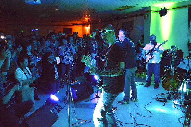 Northern Haze, Nunavut's veteran heavy metal rockers, blows the lid off the Legion in Iqaluit April 21 to a sold-out show of adoring fans. The band's remaining members—Naisana Qamaniq, James Ungalaq and John Inooya, and new bassist Derek Aqqiaruq, are playing a few shows following a decision by Aakuluk Music—Nunavut's new record label born of The Jerry Cans—to release Sinnaktuq, a complete collection of the band's music, in digital form. The release will be available in May 2017. The band, which formed in the 1980s, played the following night, April 22, at the Iqaluit Curling Club for closing ceremonies of Toonik Tyme. (PHOTO BY STEVE DUCHARME)