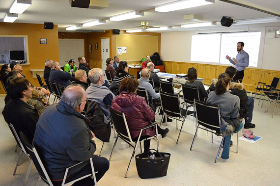 Iqaluit residents attend a May 3 consultation on the design of Iqaluit's small craft harbour. (PHOTO BY STEVE DUCHARME)
