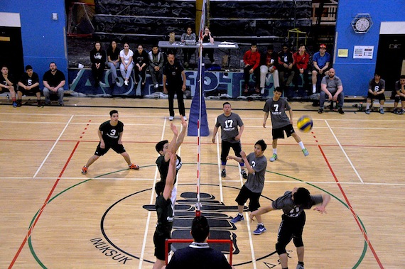 The action is on as, volleyball players compete in the 2017 Male 18U Male Championship Tournament, held May 27 and May 28 in Iqaluit's Inuksuk High School. During this tournament,16 athletes were invited to try out for high performance team, which will represent Nunavut at both the Arctic Winter Games and the North American Indigenous Games which will take place in Toronto this summer. The territorial final standings after the tournament saw the Iqaluit Huskies in first place. You can see more photos from the tournament on the Nunatsiaq News Facebook page. (PHOTOS BY THOMAS ROHNER/VOLLEYBALL NUNAVUT)