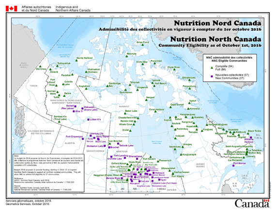As of October 2016, Nutrition North Canada program cost more than $80 million a year and had spread its reach to 121 communities in three territories and five provinces.