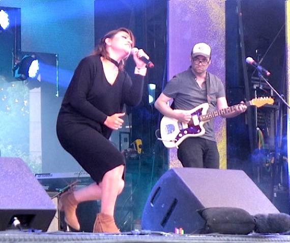 Salluit's native daughter Elisapie gives a command performance with her band at the National Aboriginal Day concert in Ottawa June 21. The show, at Major's Hill Park just east of Parliament Hill, was co-hosted by Nunavik's Beatrice Deer and Devery Jacobs and featured a number of artists including former Kashtin band member Florent Vollant and rising country music star Genevieve Fisher. (PHOTO BY MICHAEL ROBERTS)