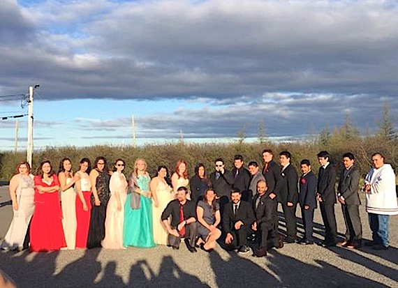 Kuujjuamiut celebrate the graduation of 19 students from Jaanimmarik school this week. Here, the graduates pose for photos with their teachers in the Nunavik community following the June 12 ceremony. (PHOTO BY KAUDJAK PADLAYAT) 