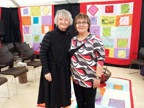 Pauktuutit's legal counsel, Beth Symes, with the organization's political advisor Rose May Cooper, pictured at the MMIWG inquiry's hearing venue in Whitehorse last week. (PHOTO COURTESY OF PAUKTUUTIT) 