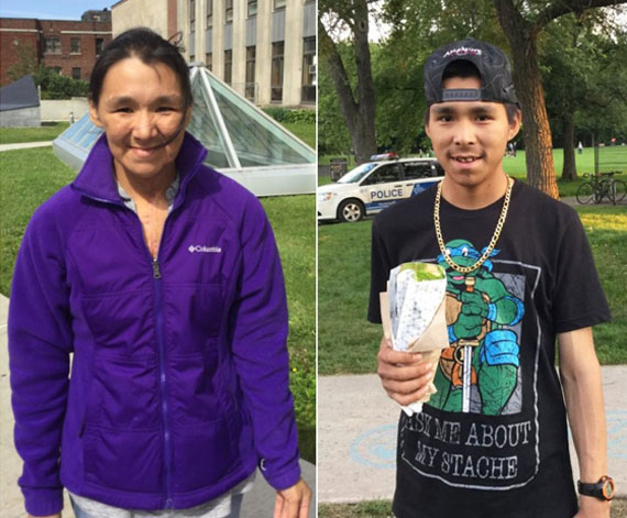 Eva Anautak and her 16-year-old son Pirti are pictured outside the Montreal University Health Centre where there were treated for stab wounds after a deadly June 10 attack. The mother and son have now been released from hospital and should return home to Akulivik within the week. (PHOTOS COURTESY OF A. QULLIALUK) 