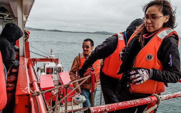 Nunavik Inuit board the CCGS Amundsen Aug. 29 off the coast of Inukjuak, where the icebreaker research vessel was stationed over the last few days. The vessel is hosting Qanuilirpitaa, the 2017 Inuit health survey touring Nunavik from now through until early October. Read more about survey later on Nunatsiaqonline.ca. (PHOTO BY YVES CHOQUETTE)