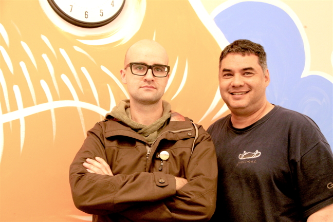Qayuqtuvik Society Food Centre board chair Wade Thorhaug, left, and head chef Michael Lockley, are asking people in Iqaluit for their time and treasure to support the daily soup kitchen. The centre is struggling to keep up with new demand it fostered last year through a partnership with the non-profit catering company Inclusion Café. Funding for the partnership is no longer available. (PHOTO BY BETH BROWN)