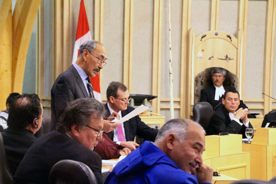 Education Minister Paul Quassa speaks Sept. 14 in the Legislative Assembly, the same day Bill 37 was defeated. (PHOTO BY BETH BROWN)