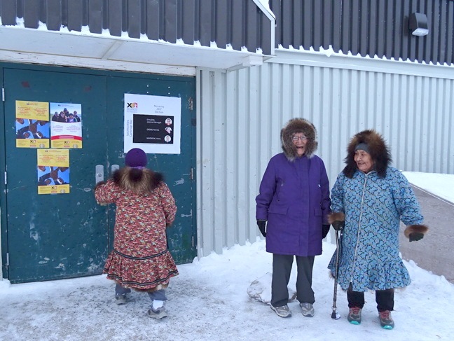 Cambridge Bay elders turn out to vote Oct. 30 in the Nunavut territorial election. A strong voter turnout appears probable: The polling station at the Luke Novoligak Community Hall at 10:30 a.m. saw more than a voter per minute enter to cast a ballot for one of three candidates: Jeannie Ehaloak, Pamela Gross and Harry Maksagak. The polls remain open in this western Nunavut community until 6 p.m. Stay tuned to Nunatsiaqonline.ca and our social media pages for updates as results come in tonight. (PHOTO BY JANE GEORGE)