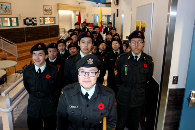 The 3055 Royal Canadian Army Cadet squadron in Naujaat marked Remembrance Day Nov. 11 with a ceremony in the school gym, following a poppy campaign in both local stores. The money they raised through their poppy drive will go to the Iqaluit legion and to help support veterans throughout the country. See more photos from the Naujaat ceremony on our Facebook page. (PHOTO BY LLOYD FRANCIS)