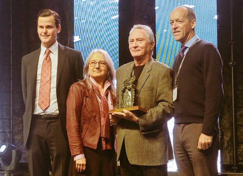 Dr. Michel Allard accepts the $100,000 Weston Family Prize for Lifetime Achievement in Northern Research Dec. 13 at the ArcticNet conference in Quebec City. (PHOTO COURTESY OF ARCTICNET)