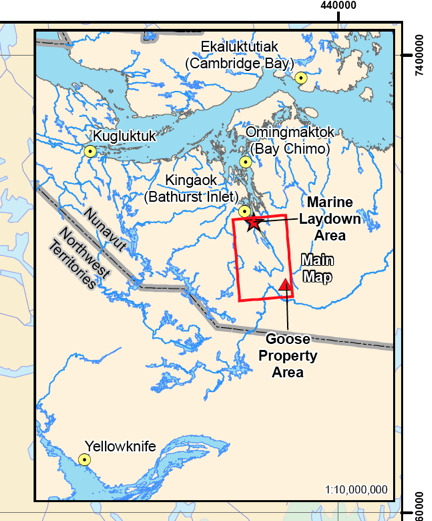 This map shows the approximate location of the Back River gold mine project in western Nunavut. (FILE IMAGE) 