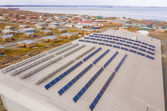 Kugluktuk's arena complex, pictured here in 2017, has been fitted with 144 new solar panels, bringing its capacity up to 60 kilowatts. (PHOTO COURTESY OF HAMLET OF KUGLUKTUK)