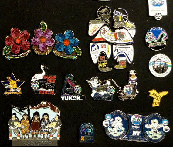 The athletic prowess on show at the 2018 Arctic Winter Games, which wrap up today in South Slave, N.W.T., is all fine and good, but many attendees know the real competition is to see who can snag a complete collection of pins from all the teams. Here’s a display at the pin trading centre set up in Hay River’s recreation centre. As of today, Team Nunavut was in seventh place with 40 medals and Team Nunavik was in eighth place with 21 medals. The closing ceremony was scheduled for later today. (PHOTO COURTESY AWG 2018)