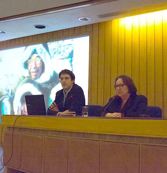 Sheila Watt-Cloutier, right, speaks on Tuesday at an event in London organized by the the Clean Arctic Alliance as a side event at this past week's meeting of the International Maritime Organization, called the Climate Crisis: A Message from the Arctic. 