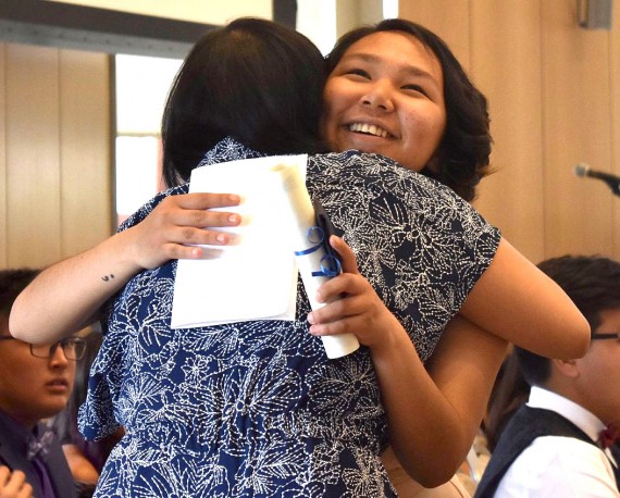 Lindsey Qanguq of Pond Inlet looks joyous after receiving her certificate at the Nunavut Sivuniksavut graduation ceremonies in Ottawa on Tuesday, May 15. Qanguq was one of 22 graduates of the first-year Inuit studies program, along with 15 graduates of the second-year advanced Inuit studies program. (PHOTO COURTESY OF NUNAVUT SIVUNIKSAVUT)
