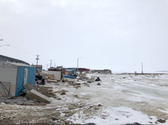 Shacks sit along the breakwater in Iqaluit on May 30. Many of them will have to be relocated or torn down once construction begins on a small-craft harbour later this year. (PHOTO BY JANE GEORGE) 