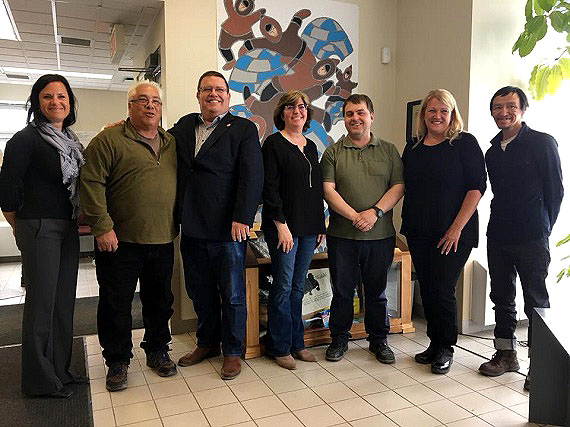 Quebec's housing minister, Lise Thériault, second from right, visits the Kativik Municipal Housing Bureau head office in Kuujjuaq May 31 to promote her government's housing assistance fund for the region. In its last budget, the Quebec government announced $22 million to replace aging KMHB warehouses, while another $21 million will go to programs to help Nunavimmiut with the purchase and construction of private housing units across Nunavik. Thériault and Ungava MNA Jean Boucher also visited Inukjuak during their visit to the region. (PHOTO COURTESY OF KMHB)