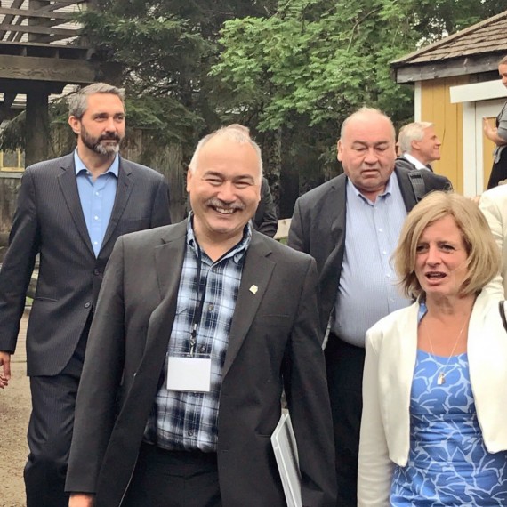Canada’s premiers are currently meeting in Saint Andrews, New Brunswick. Here Nunavut’s Joe Savikataaq is seen on Wednesday in Moncton with Alberta’s Rachel Notley, followed by Yukon’s Sandy Silver and N.W.T.’s Bob McLeod. Savikataaq and his northern counterparts met that day to discuss how to impress upon the newly shuffled federal cabinet ”the need for a more flexible approach to federal-territorial infrastructure funding,” according to a Government of Nunavut news release. (PHOTO COURTESY OF THE GOVERNMENT OF NUNAVUT)