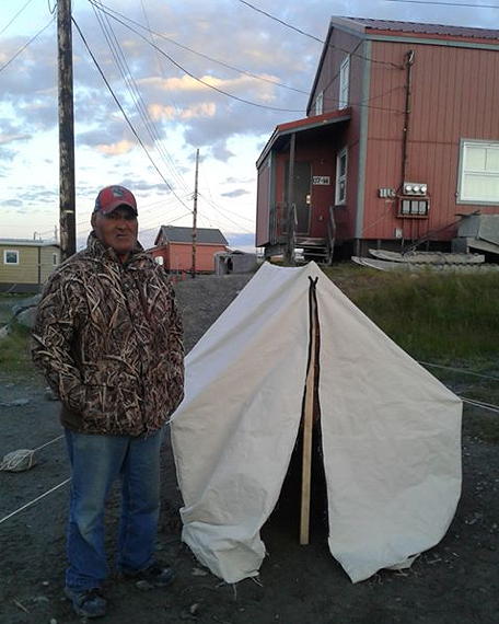 Leo Subgut of Rankin Inlet shows off a small tent he sewed for himself in preparation of a camping trip on Aug. 16. (PHOTO COURTESY OF HATTIE SUBGUT)	
