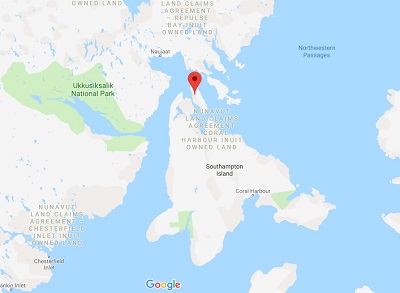 A hunter from Naujaat died after he was attacked by a polar bear last week on White Island. Two other hunters were also injured. (GOOGLE MAPS IMAGE) 