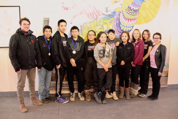 Students from Kiilinik High School in Cambridge Bay visit the legislative assembly of Nunavut on Oct. 29, while in town for table-tennis tryouts for the Arctic Winter Games. The varsity team has students from Grades 8 through Grade 12. Cabinet minister and Cambridge Bay MLA Jeannie Ehaloak recognized the group in her member's statement. Two players won bronze medals. (PHOTO BY BETH BROWN)
