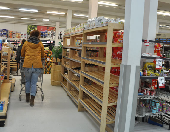 Bread shelves were empty at Arctic Ventures by late Thursday afternoon, but most of the stores' other sections were still well-stocked Nov. 8. (PHOTO BY SARAH ROGERS)