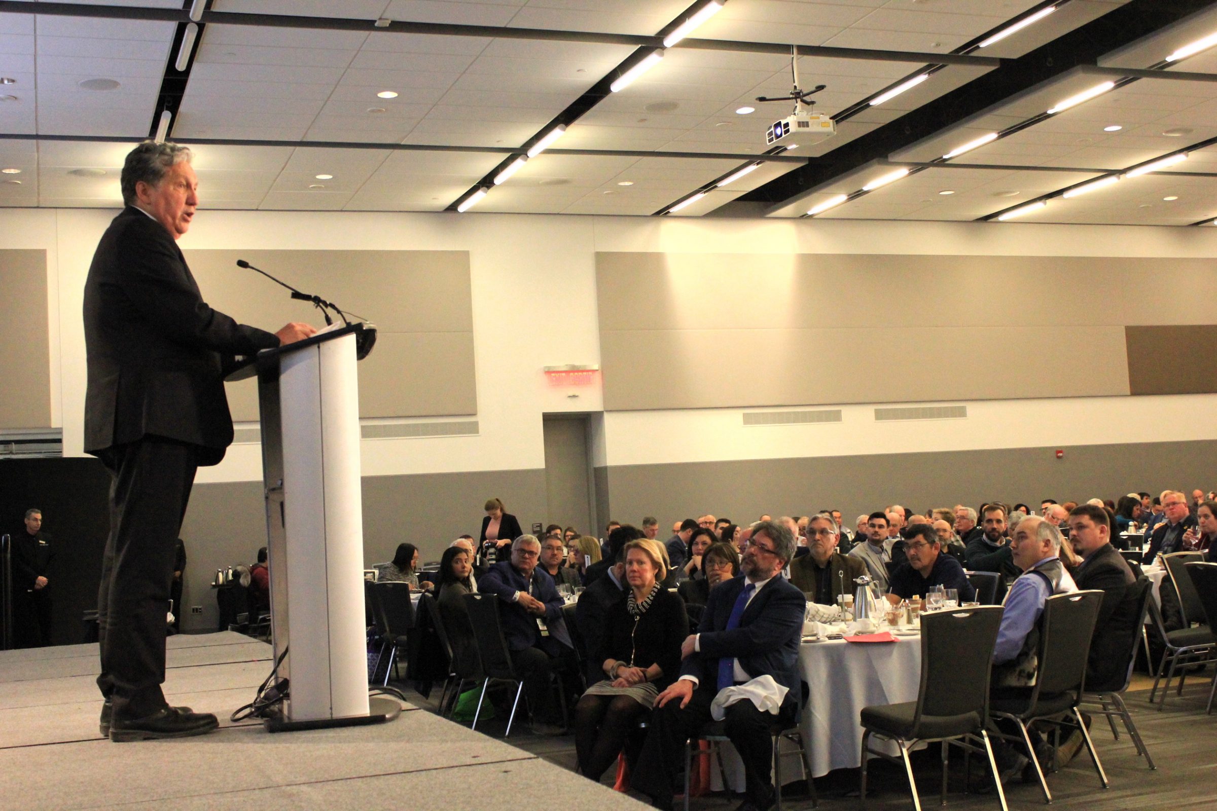 Northern Affairs Minister Dan Vandal checked off all the boxes—from the promise of Nunavut devolution to broadband funding and climate change—during an opening luncheon speech at the Northern Lights conference on Wednesday, Feb. 5, at the Shaw Centre in Ottawa. Before hundreds of delegates, including Nunavut Premier Joe Savikataaq, several Nunavut cabinet ministers, Indigenous leaders and business people, Vandal said it’s a “pivotal time … where Canada has the opportunity, as well as the moral responsibility, to strengthen Arctic and northern communities. We need to make the most of emerging opportunities while ensuring that northerners are full participants and beneficiaries of growth.” Iqaluit Mayor Kenny Bell, who attended the lunch, said he would have liked Vandal to mention northern municipalities specifically but added he met recently with the new minister and is hopeful about his commitments. Read more later at nunatsiaq.com. (Photo by Lisa Gregoire)