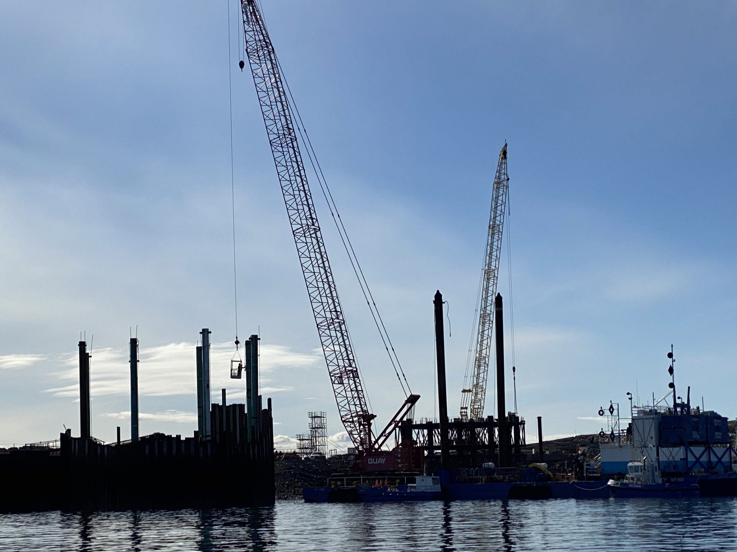 Elisapee Nowdluk took this photo of work underway on Iqaluit’s new deepsea port on Sept. 7. The port is scheduled to be completed by 2021. (Photo by Elisapee Nowdluk)