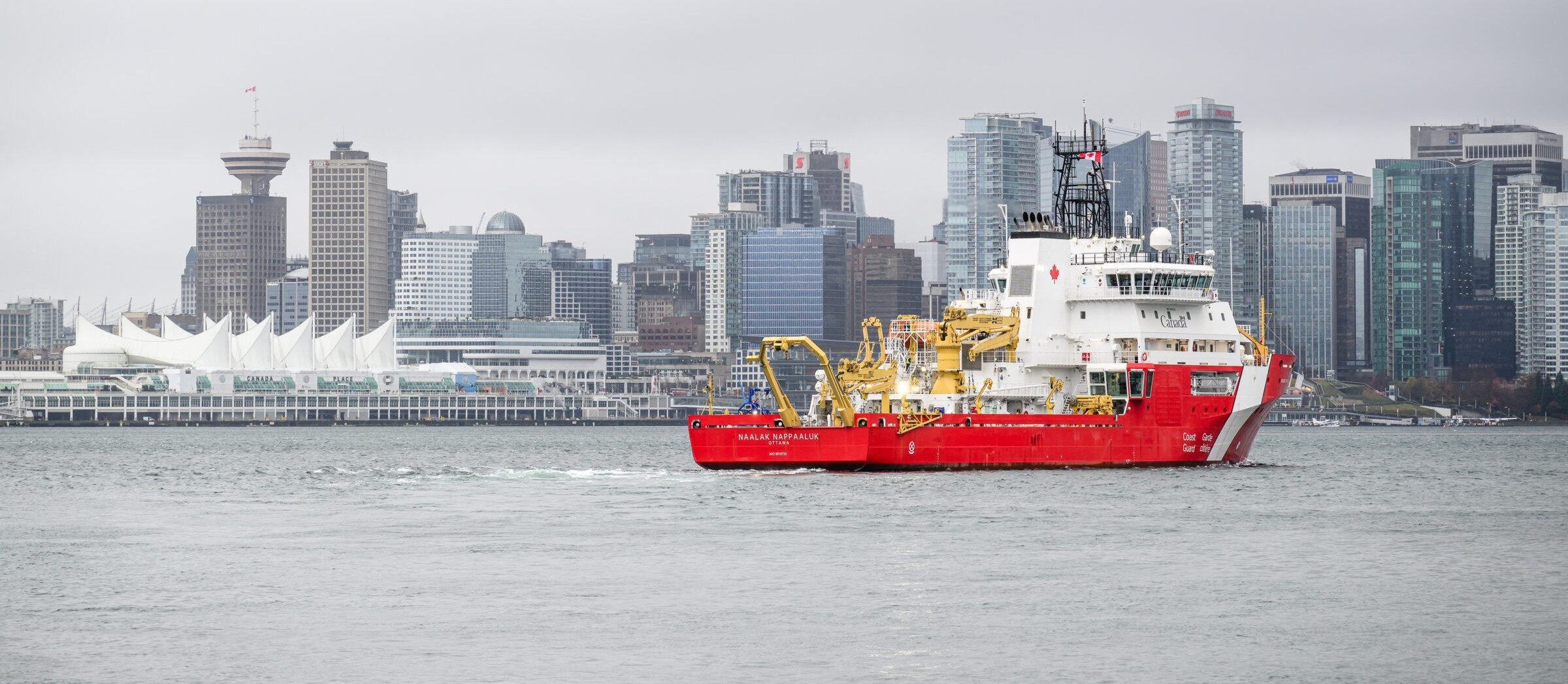 CCGS Naalak Nappaaluk, the Canadian Coast Guard’s new science vessel named after an elder from Nunavik, is shown at Vancouver Shipyards. Nappaaluk, from Kangiqsujuaq, was a hunter, consultant, navigator and meteorologist who died in 2010. His name was chosen for the ship by Inuit Tapiriit Kanatami and Makivvik for his contribution to promoting Inuit language and culture. At 88 metres long, the ship is described as the largest dedicated science vessel ever built for the Canadian Coast Guard and can carry 60 crew and scientists, according to the coast guard website. (Photo courtesy of Seaspan)